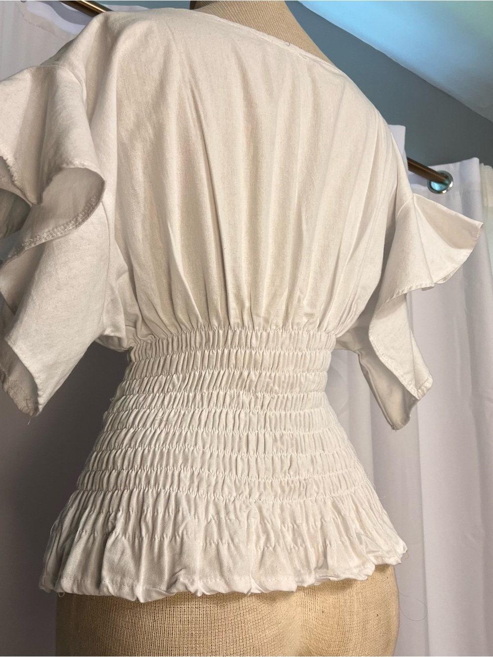 Embroidered blouse, peasant, floral, mexican blouse, hand made White smoked S /M - Picture 4 of 9